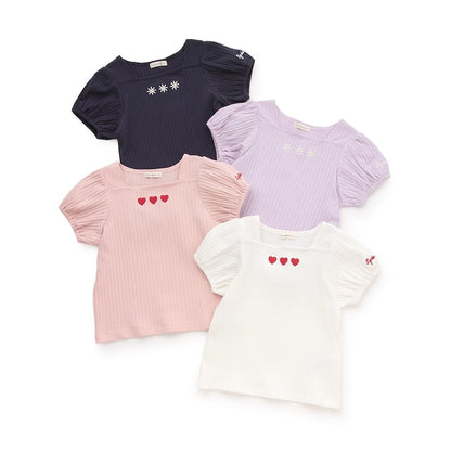 日本童裝 Ly# mine 方領泡泡袖刺繡上衣 100-150cm 女童款 夏季 TOPS