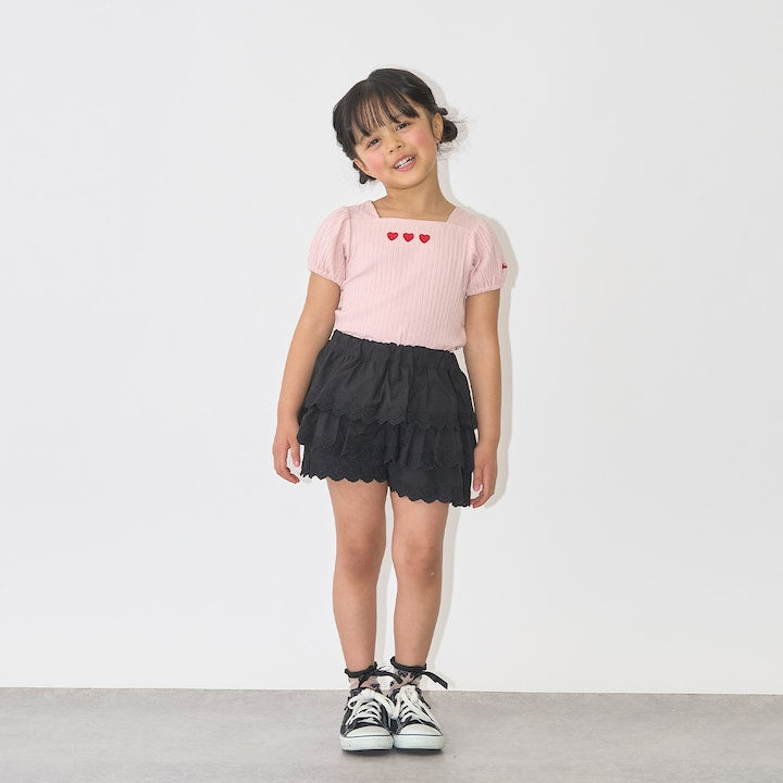 日本童裝 Ly# mine 方領泡泡袖刺繡上衣 100-150cm 女童款 夏季 TOPS