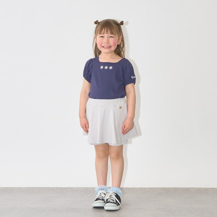 日本童裝 Ly# mine 方領泡泡袖刺繡上衣 100-150cm 女童款 夏季 TOPS