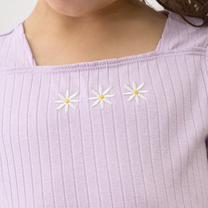 日本童裝 Ly# mine 方領泡泡袖刺繡上衣 100-150cm 女童款 夏季 TOPS