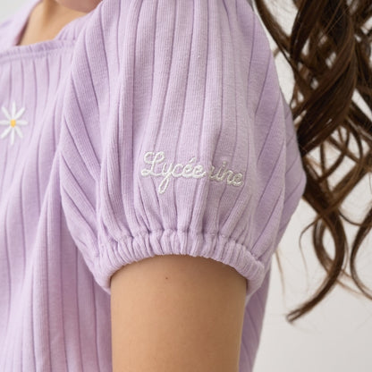 日本童裝 Ly# mine 方領泡泡袖刺繡上衣 100-150cm 女童款 夏季 TOPS