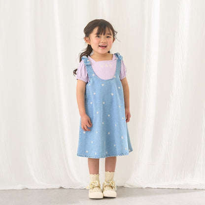 日本童裝 Ly# mine 方領泡泡袖刺繡上衣 100-150cm 女童款 夏季 TOPS