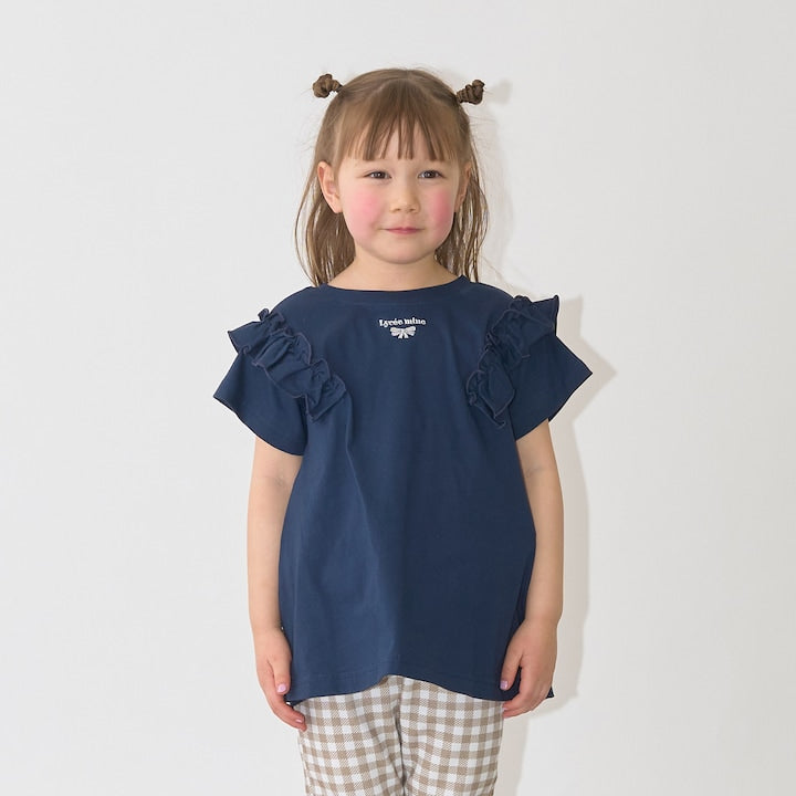 日本童裝 Ly# mine 防UV 吸水速乾 【棉100％不易變形】荷葉邊上衣 90-150cm 女童款 夏季 TOPS