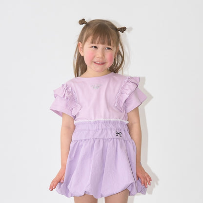 日本童裝 Ly# mine 防UV 吸水速乾 【棉100％不易變形】荷葉邊上衣 90-150cm 女童款 夏季 TOPS