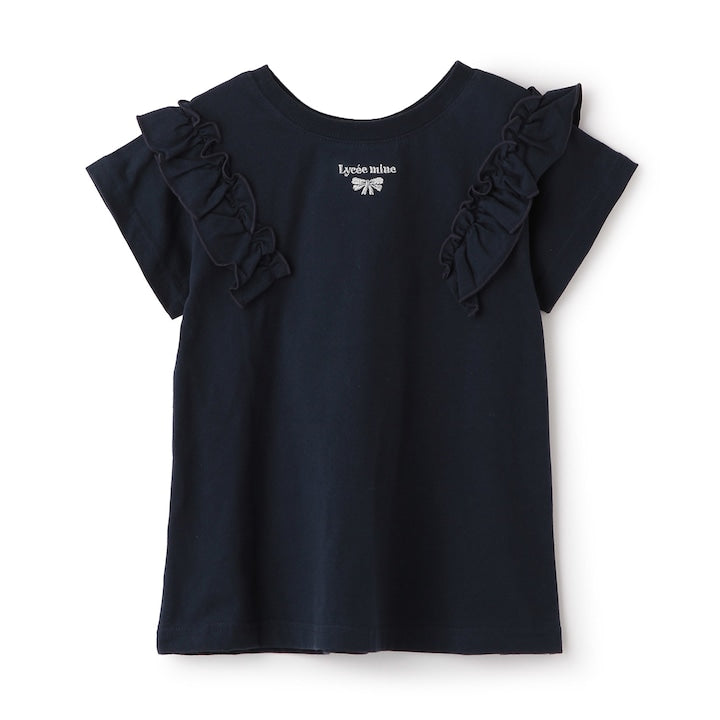 日本童裝 Ly# mine 防UV 吸水速乾 【棉100％不易變形】荷葉邊上衣 90-150cm 女童款 夏季 TOPS