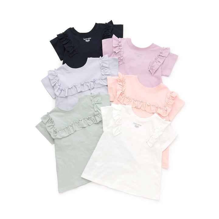 日本童裝 Ly# mine 防UV 吸水速乾 【棉100％不易變形】荷葉邊上衣 90-150cm 女童款 夏季 TOPS