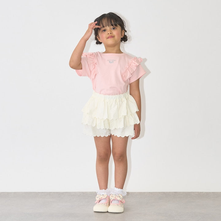 日本童裝 Ly# mine 防UV 吸水速乾 【棉100％不易變形】荷葉邊上衣 90-150cm 女童款 夏季 TOPS
