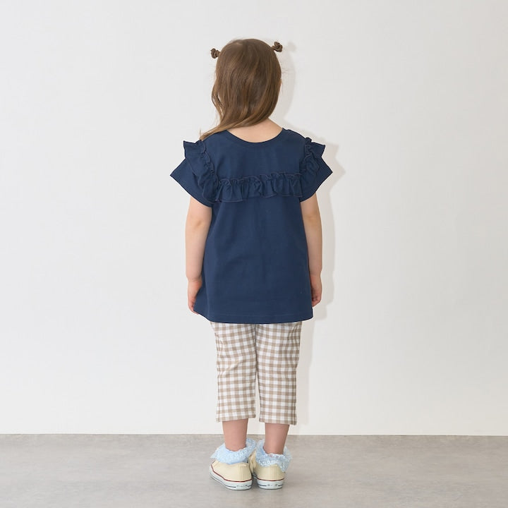 日本童裝 Ly# mine 防UV 吸水速乾 【棉100％不易變形】荷葉邊上衣 90-150cm 女童款 夏季 TOPS