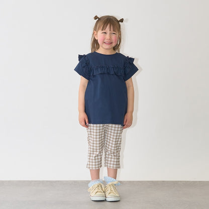 日本童裝 Ly# mine 防UV 吸水速乾 【棉100％不易變形】荷葉邊上衣 90-150cm 女童款 夏季 TOPS