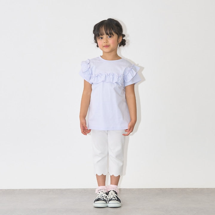 日本童裝 Ly# mine 防UV 吸水速乾 【棉100％不易變形】荷葉邊上衣 90-150cm 女童款 夏季 TOPS
