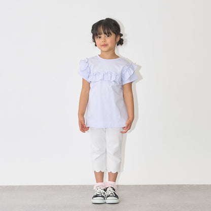 日本童裝 Ly# mine 防UV 吸水速乾 【棉100％不易變形】荷葉邊上衣 90-150cm 女童款 夏季 TOPS