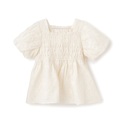 日本童裝 Ly# mine 棉質蕾絲泡泡袖襯衫 100-150cm 女童款 夏季 TOPS