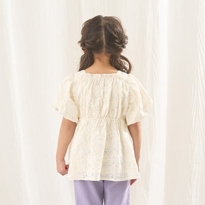 日本童裝 Ly# mine 棉質蕾絲泡泡袖襯衫 100-150cm 女童款 夏季 TOPS
