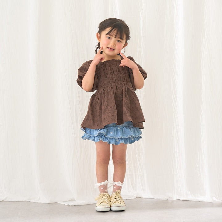 日本童裝 Ly# mine 棉質蕾絲泡泡袖襯衫 100-150cm 女童款 夏季 TOPS