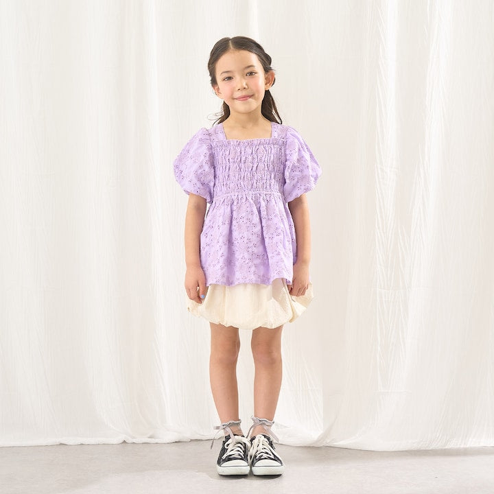 日本童裝 Ly# mine 棉質蕾絲泡泡袖襯衫 100-150cm 女童款 夏季 TOPS