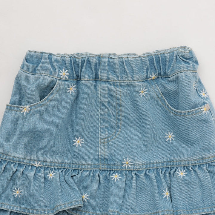 日本童裝 Ly# mine 刺繡花紋牛仔短裙 100-150cm 女童款 夏季 SKIRTS
