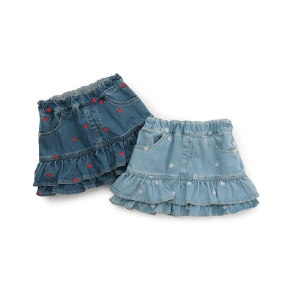 日本童裝 Ly# mine 刺繡花紋牛仔短裙 100-150cm 女童款 夏季 SKIRTS