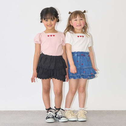 日本童裝 Ly# mine 刺繡花紋牛仔短裙 100-150cm 女童款 夏季 SKIRTS