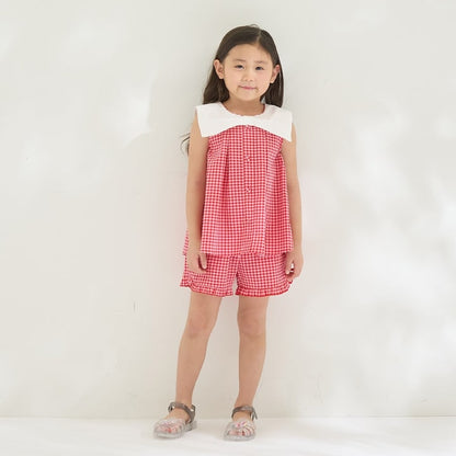 日本童裝 Ly# mine 蝴蝶結襯衫及荷葉邊短褲套裝 100-150cm 女童款 夏季 TOPS PANTS
