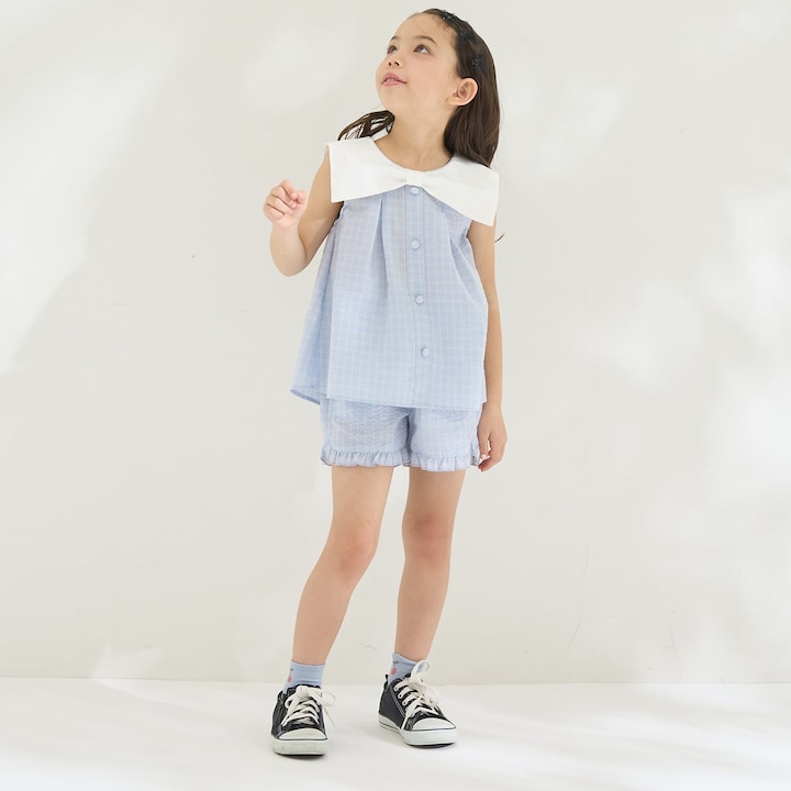 日本童裝 Ly# mine 蝴蝶結襯衫及荷葉邊短褲套裝 100-150cm 女童款 夏季 TOPS PANTS