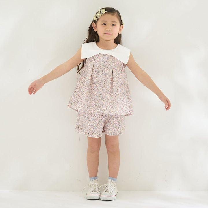 日本童裝 Ly# mine 蝴蝶結襯衫及荷葉邊短褲套裝 100-150cm 女童款 夏季 TOPS PANTS