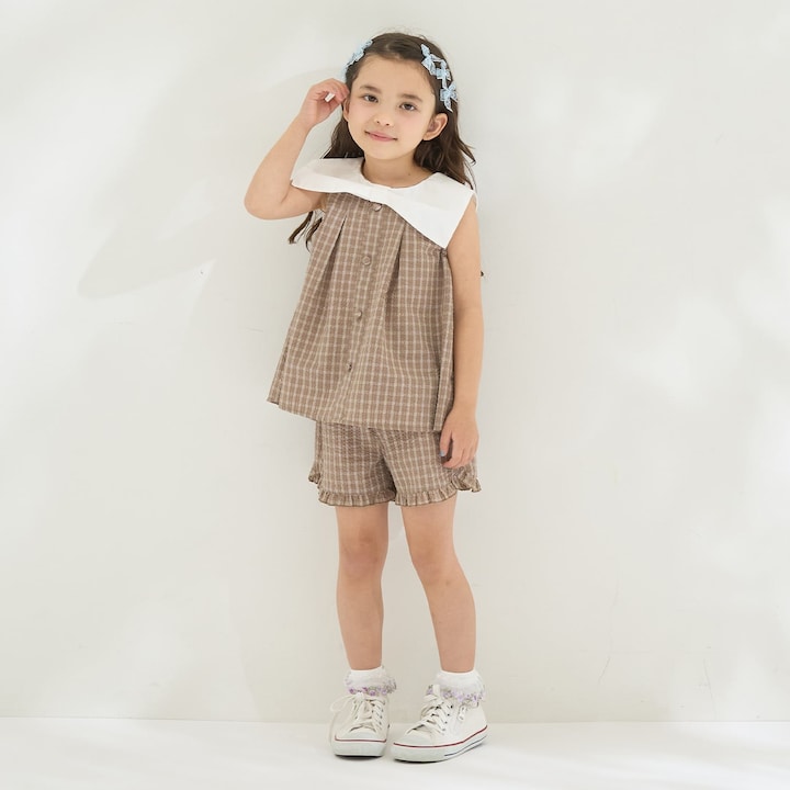 日本童裝 Ly# mine 蝴蝶結襯衫及荷葉邊短褲套裝 100-150cm 女童款 夏季 TOPS PANTS