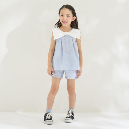 日本童裝 Ly# mine 蝴蝶結襯衫及荷葉邊短褲套裝 100-150cm 女童款 夏季 TOPS PANTS