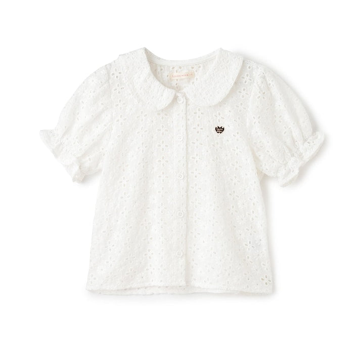 日本童裝 Ly# mine 棉質蕾絲泡泡袖上衣 100-150cm 女童款 夏季 TOPS