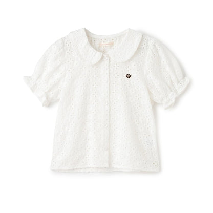 日本童裝 Ly# mine 棉質蕾絲泡泡袖上衣 100-150cm 女童款 夏季 TOPS