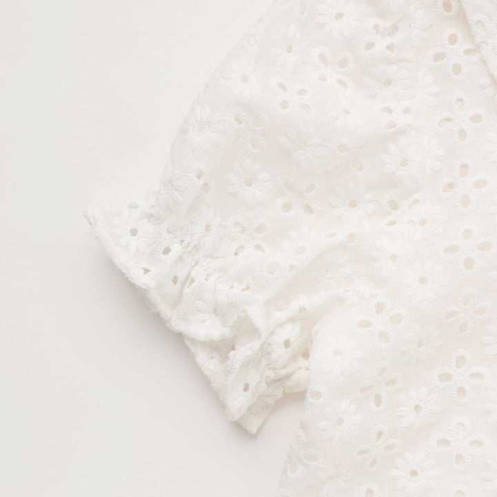 日本童裝 Ly# mine 棉質蕾絲泡泡袖上衣 100-150cm 女童款 夏季 TOPS