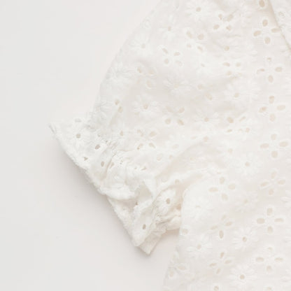 日本童裝 Ly# mine 棉質蕾絲泡泡袖上衣 100-150cm 女童款 夏季 TOPS