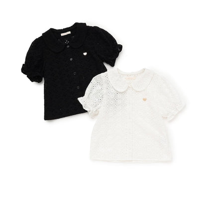 日本童裝 Ly# mine 棉質蕾絲泡泡袖上衣 100-150cm 女童款 夏季 TOPS