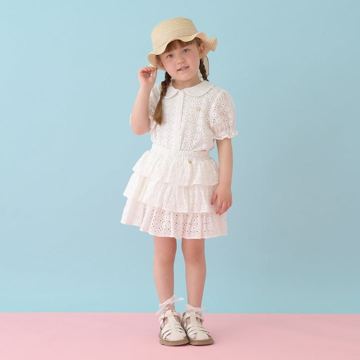 日本童裝 Ly# mine 棉質蕾絲泡泡袖上衣 100-150cm 女童款 夏季 TOPS