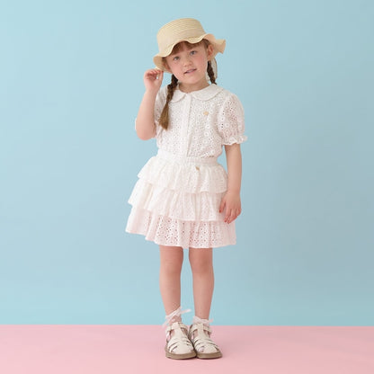 日本童裝 Ly# mine 棉質蕾絲泡泡袖上衣 100-150cm 女童款 夏季 TOPS