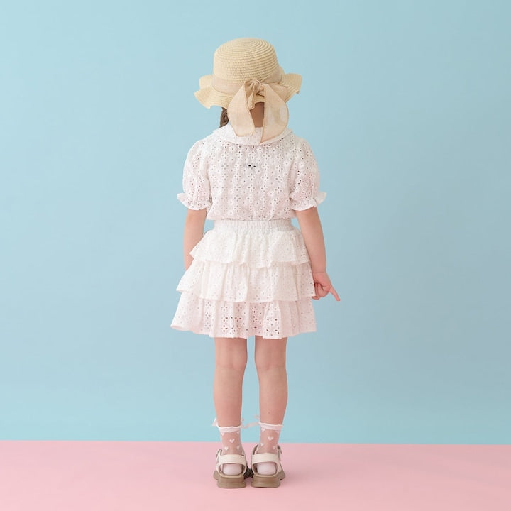日本童裝 Ly# mine 棉質蕾絲泡泡袖上衣 100-150cm 女童款 夏季 TOPS