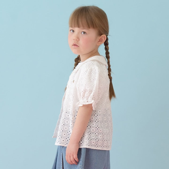 日本童裝 Ly# mine 棉質蕾絲泡泡袖上衣 100-150cm 女童款 夏季 TOPS