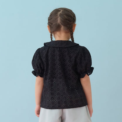 日本童裝 Ly# mine 棉質蕾絲泡泡袖上衣 100-150cm 女童款 夏季 TOPS