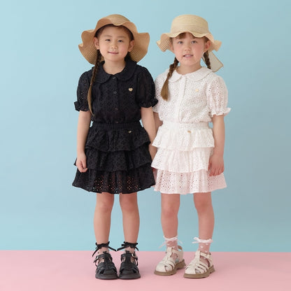 日本童裝 Ly# mine 棉質蕾絲泡泡袖上衣 100-150cm 女童款 夏季 TOPS