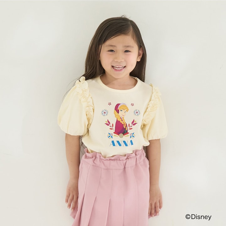 日本童裝 Ly# mine x Disney 防UV 吸水速乾 【棉100％不易變形】Frozen印花上衣 100-140cm 女童款 夏季 TOPS
