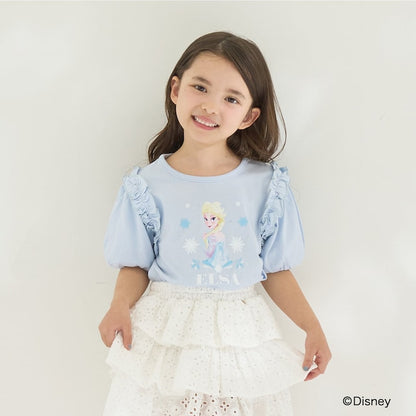 日本童裝 Ly# mine x Disney 防UV 吸水速乾 【棉100％不易變形】Frozen印花上衣 100-140cm 女童款 夏季 TOPS