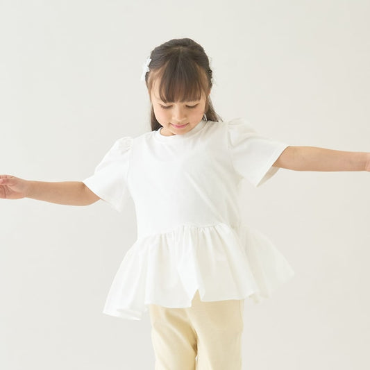 日本童裝 Ly# mine  防UV 防污系列 接觸冷感 【不易變形】裙邊拼接上衣 100-150cm 女童款 夏季 TOPS