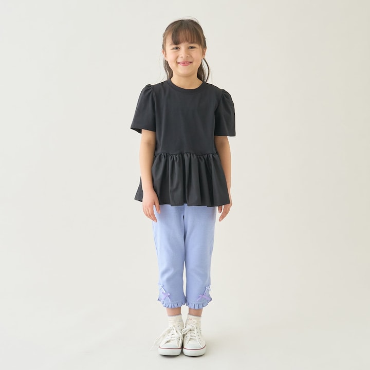 日本童裝 Ly# mine  防UV 防污系列 接觸冷感 【不易變形】裙邊拼接上衣 100-150cm 女童款 夏季 TOPS