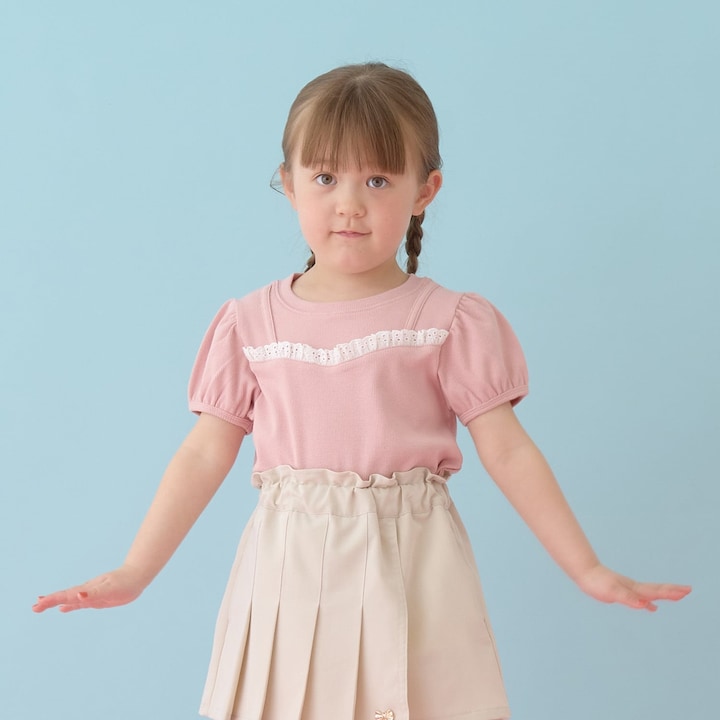 日本童裝 Ly# mine 假吊帶拼接蕾絲上衣 100-150cm 女童款 夏季 TOPS