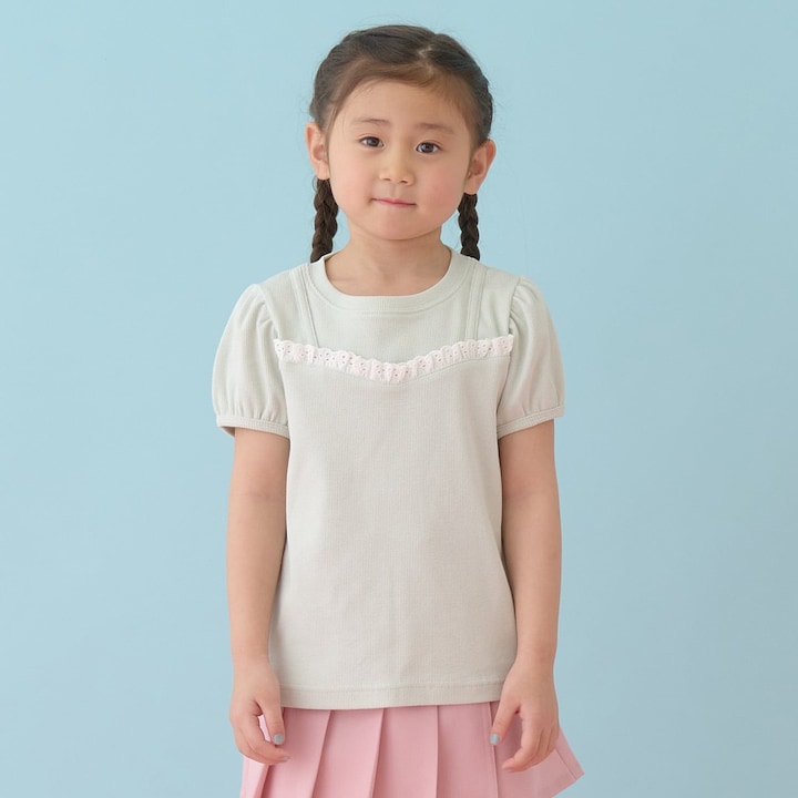 日本童裝 Ly# mine 假吊帶拼接蕾絲上衣 100-150cm 女童款 夏季 TOPS