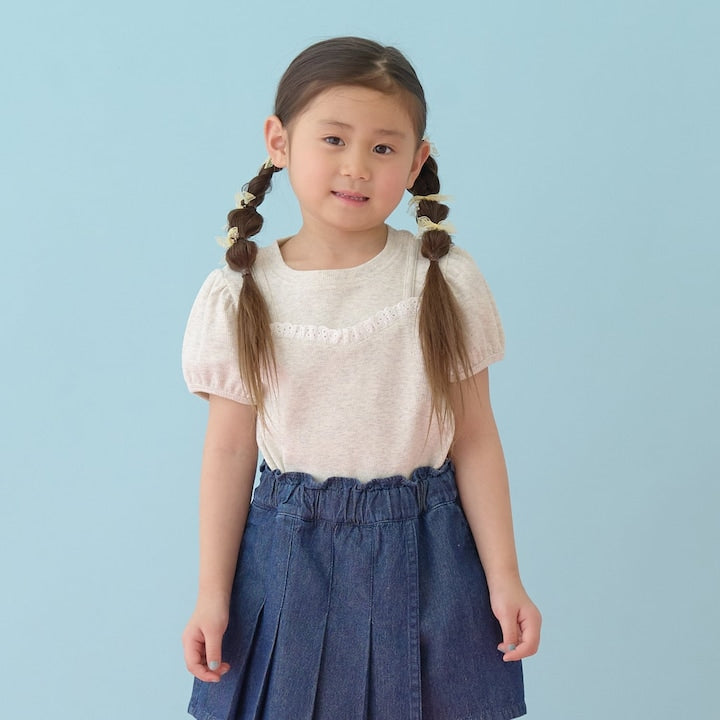 日本童裝 Ly# mine 假吊帶拼接蕾絲上衣 100-150cm 女童款 夏季 TOPS