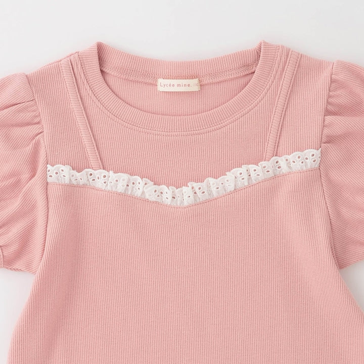 日本童裝 Ly# mine 假吊帶拼接蕾絲上衣 100-150cm 女童款 夏季 TOPS