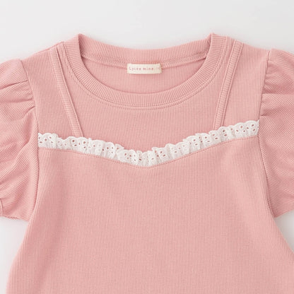 日本童裝 Ly# mine 假吊帶拼接蕾絲上衣 100-150cm 女童款 夏季 TOPS