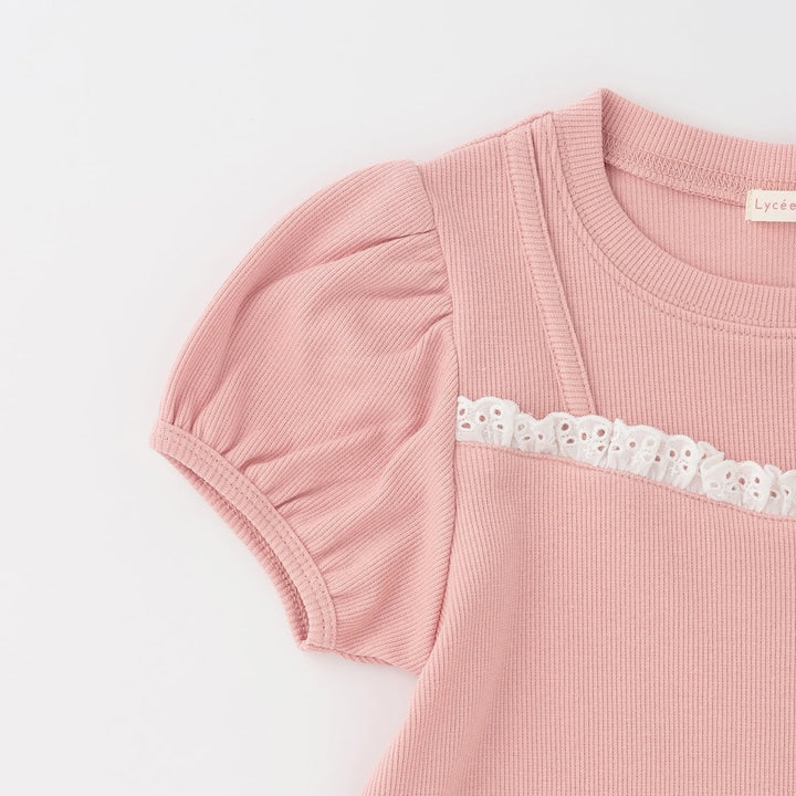 日本童裝 Ly# mine 假吊帶拼接蕾絲上衣 100-150cm 女童款 夏季 TOPS
