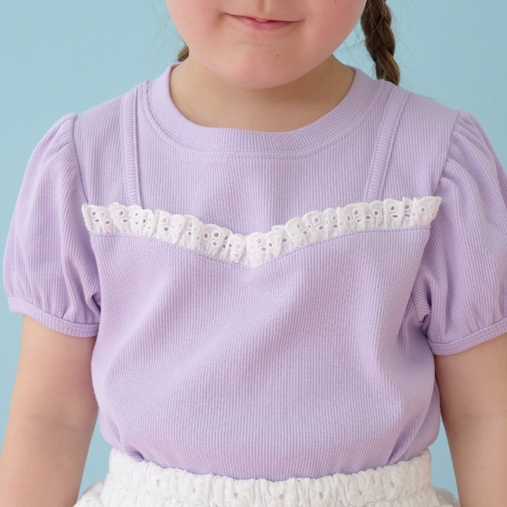 日本童裝 Ly# mine 假吊帶拼接蕾絲上衣 100-150cm 女童款 夏季 TOPS
