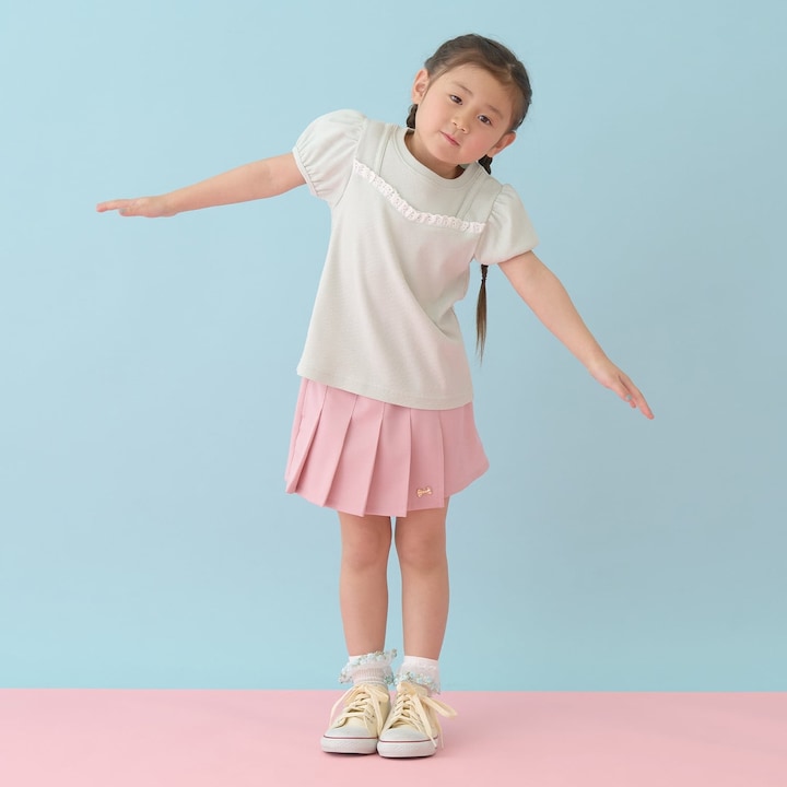 日本童裝 Ly# mine 假吊帶拼接蕾絲上衣 100-150cm 女童款 夏季 TOPS